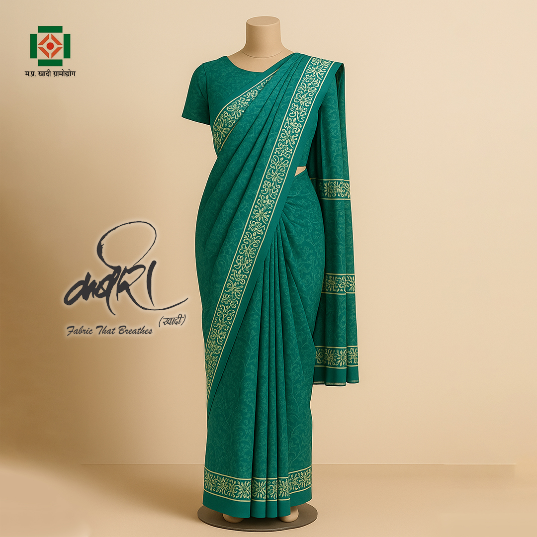 कबीरा सिल्क ब्लॉक प्रिंट साड़ी – शाही रेशमी अंदाज़, परंपरा का स्पर्श