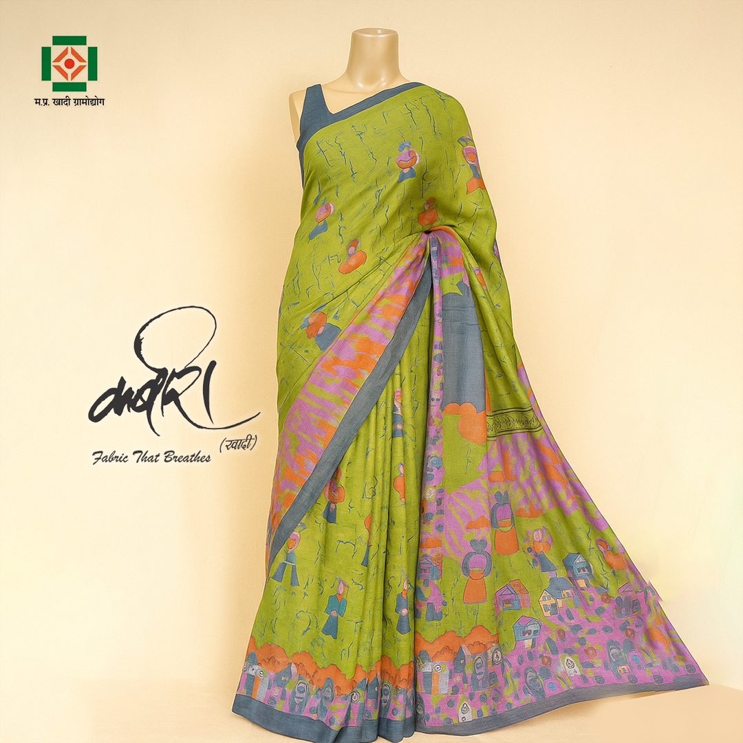 कबीरा खादी डिजाइनर साड़ी – रंगों और कला का अनोखा मेल